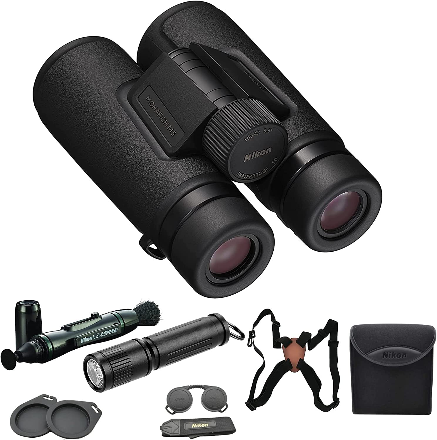 Nikon 16768 Monarch M5 10x42 Binocular with Lens Pen, Harness, & Flashlight Kit