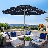 BLUU 9 Ft 3 Tiers Aluminum Outdoor Patio Umbrella, 5-YEAR Fade-Resistant Outdoor Market Table Umbrella with Push Button Tilt, for Pool, Deck, Garden and Lawn (Navy Blue)