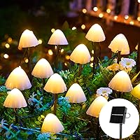 Solar Mushroom Garden Lights for Outside, 20 LED 32.8FT Solar String Lights Outdoor Waterproof for Fence with 8 Lighting Modes, Solar Pathway Lights for Patio Yard Decorative