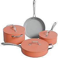 CIARRA Beyond Cookware Set, Ceramic Nonstick Pots and Pans Set with Lid, Non Toxic, PTFE & PFOA Free, Oven Safe & Compatible with All Stovetops, Orange