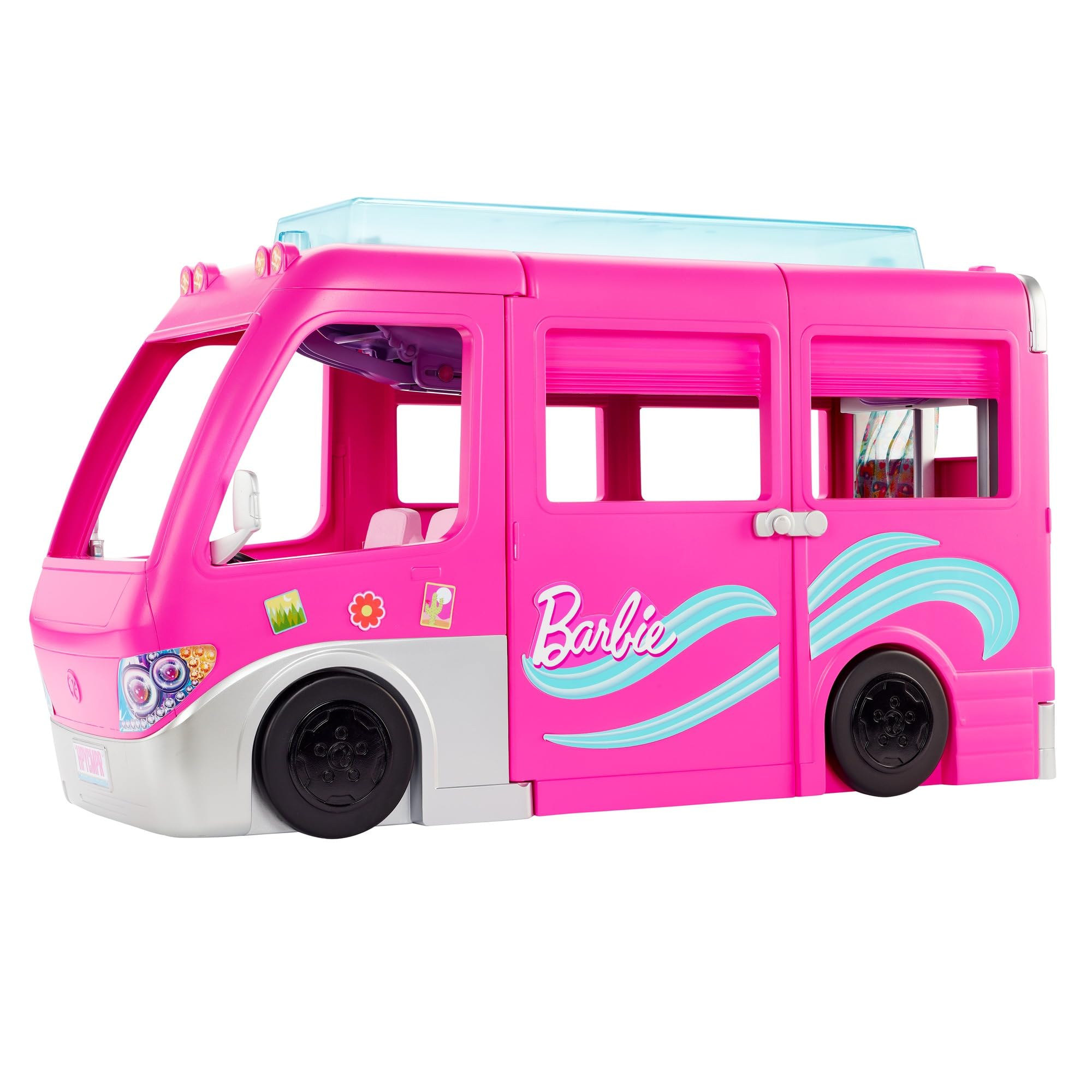 Barbie Camper Playset, Dreamcamper Toy Vehicle with 60 Accessories Including Furniture, Pool and 30-Inch Slide