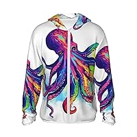 UPF50+ Colorful Octopus Sun Protection Hoodie Jacket Quick Dry Long Sleeve Sun Shirt For Men Women