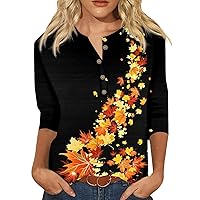 Womens Long Sleeve Tops for Cold Weather Women Casual V Neck Colorful Retro Flower and Leaf Print Button Three