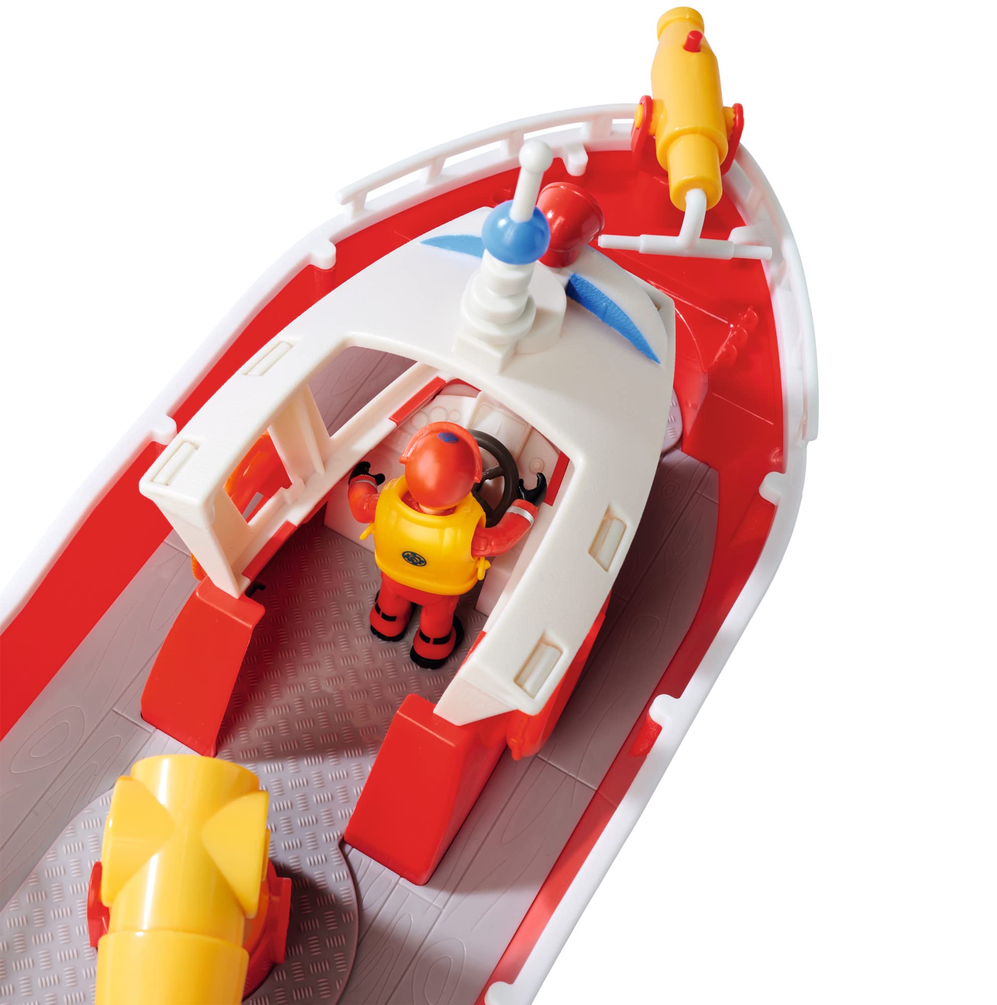 Simba 109252580 - Firefighter Sam Fire Boat Titan 32 cm Floating Toy Boat, from 3 Years, You can Play with it Both on Land and in Water, Bath Toy with Firefighter Figure, Red