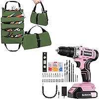 GardenJoy 21V Max Cordless Power Drill with Tool Roll Up Bag