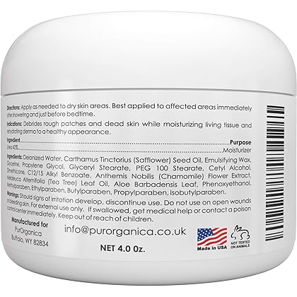 PurOrganica Urea 20% Healing Cream 4 oz - Best Callus Remover - Moisturizes and Rehydrates Hands, Feet and Knees to a Healthy Appearance - Soothes and Softens Thick, Cracked, Rough Dead and Dry Skin