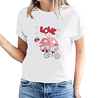 Gnome Couple Graphic T-Shirt for Women Valentines Day Casual Short Sleeve Tee Shirts Fashion Cute Crewneck Blouses