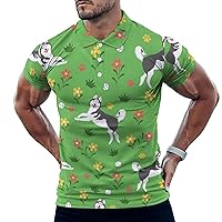 Dance Siberian Husky Men's Golf Polo-Shirt Short Sleeve Jersey Tees Casual Tennis Tops XL