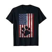 Vintage Patriotic American Flag Dog Paw Print Dog Owner T-Shirt