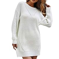 Women's Dresses Fall Fashion Leisure Solid Color Medium Long High Collar Knitted Sleeve Dress, S-L