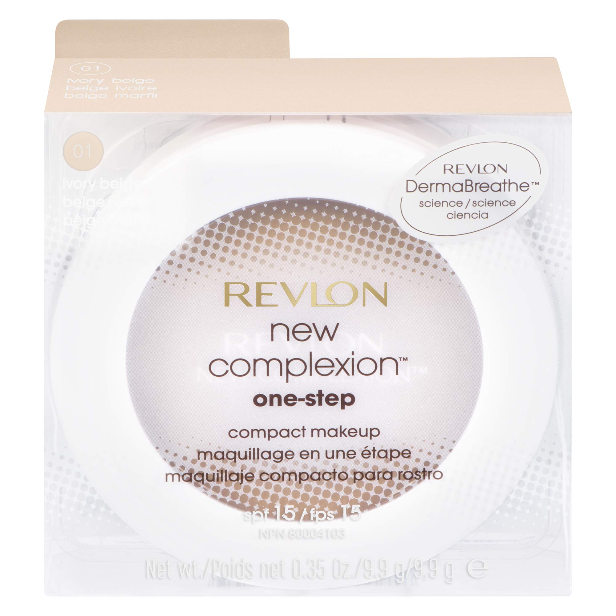 Revlon Foundation, New Complexion One-Step Face Makeup, Longwear Light Coverage with Matte Finish, SPF 15, Cream to Powder Formula, Oil Free, 001 Ivory Beige, 0.35 Oz