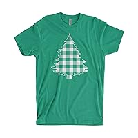 Threadrock Men's White Plaid Christmas Tree T-Shirt