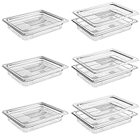 6 Pack 1/2 Size 2.6'' Deep Clear Food Pans with Lids, Commercial Food Pans Polycarbonate Transparent Food Storage Containers, Stackable Plastic Pan with Capacity Scale, Restaurant Supplies Hotel Pan