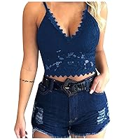 Women Sexy Lace Crochet Cami Tops Lingerie V-Neck Hollow Out No Padded Cropped Vest Underwear Sleeping Bra Camisole