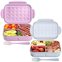 Jeopace Bento Box, Bento Box Adult Lunch Box,Kids Bento Box with 3 Compartments,Lunch Containers Microwave Safe(Flatware Included,Blue+Purple)