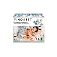 The Honest Company Clean Conscious Diapers | Plant-Based, Sustainable | Holiday '22 Prints | Club Box, Size 5 (27+ lbs), 50 Count