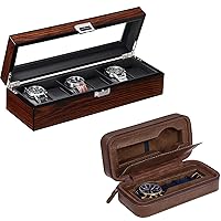 BEWISHOME 6 Watch Box for Men Luxury Watch Case & 2 Slot Watch Boxes Portable Single Watch Organizer, Watch Display Case - Watch accessory Fits Wrist Watches & Smart Watches，Bundle