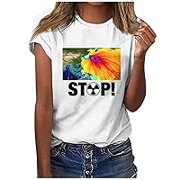Graphic Tees for Women,Women's Fashion Casual Basic Funny Printed Round Neck Short Sleeve Top Cute Plus Size Blouses