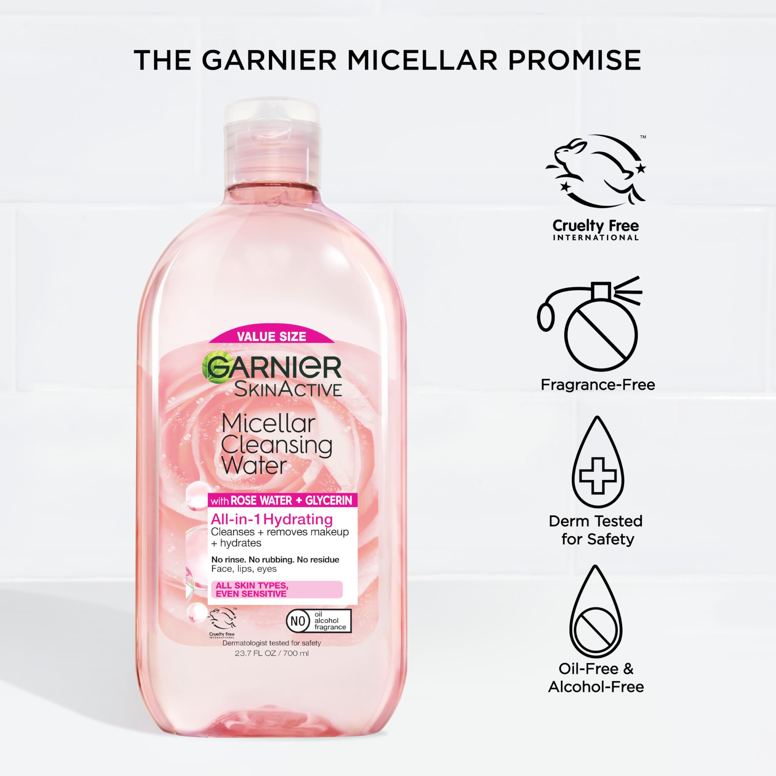 Garnier SkinActive Micellar Water with Rose Water, Hydrating Facial Cleanser and Makeup Remover, 23.7 Fl Oz