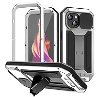 TEETSY- Shockproof Case for iPhone 15/15 Plus/15 Pro/15 Pro Max， Heavy Duty Protective Cover with Camera Sliding Window and Kickstand Phone Shell Silver< Silver, 15 Pro Max 6.7'' >