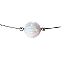 Necklace with Synthetic Opal 8 mm Ball Light Silver Lobster Clasp, opal, Opal