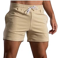 Mens Striped Sweat Workout Shorts 5 Inch Inseam Casual Athletic Jogger Shorts for Men Gym Fitness Running Shorts