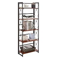 VECELO Folding Bookshelf,5 Tier Bookcase Foldable Easy Assembly, Industrial Book Shelf Storage Organizer with X Metal Frame and Anti-Toppling Design,1 Set