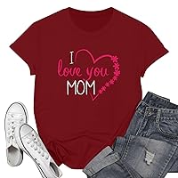 Women's Mother's Day T-Shirt Fashion Letter Print Casual Pullover Knit Short Sleeve T Shirt Top Mothers, S-3XL