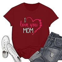 Women's T Shirts Fashion Mother's Day Letter Print Casual Pullover Knit Short Sleeve T Shirt Top Shirts, S-3XL