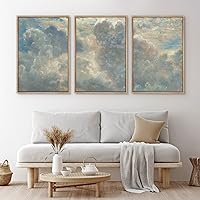 Minimalist Nature Landscape Canvas Poster 3 Pieces Pastel Cloud Blue Sky Nature Landscape Wall Art Painting Pictures Gifts Artwork for Home Bedroom Decor with Inner Frame