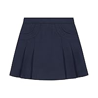 Nautica Girls' School Uniform Pleated Pull-on Scooter Skirt with Undershorts, Knit Waistband & Functional Pockets