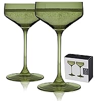 Viski Reserve Nouveau Sage Green Cocktail Crystal Coupe Colorful Martini Glasses-6.5oz Long Stem Glassware Set Set of 2