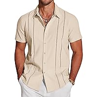 COOFANDY Men's Cuban Guayabera Shirt Short Sleeve Button Down Shirts Casual Summer Beach Linen Shirts