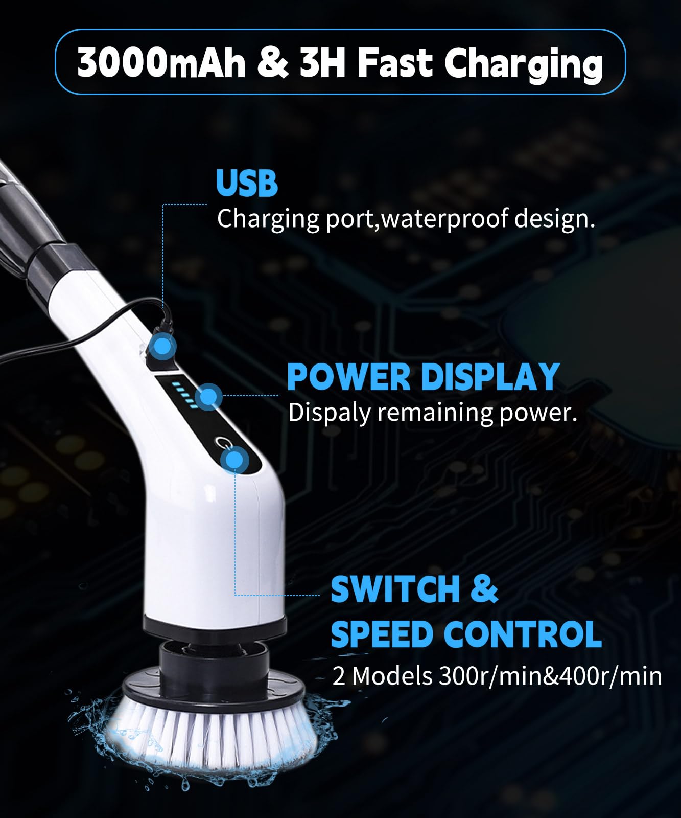 Electric Spin Scrubber Cleaning Brush: Cordless Power Shower Scrubber for Cleaning Bathroom Tub Tiles Car with Long Handle | Portable E Spin Bathtub Spinning Cleaner Scrub Brush Household Use Supplies