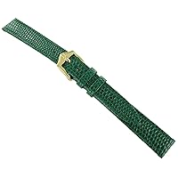 14mm Hirsch Rainbow Lizard Grain Stitched Green Flat Genuine Leather Watch Band - Regular