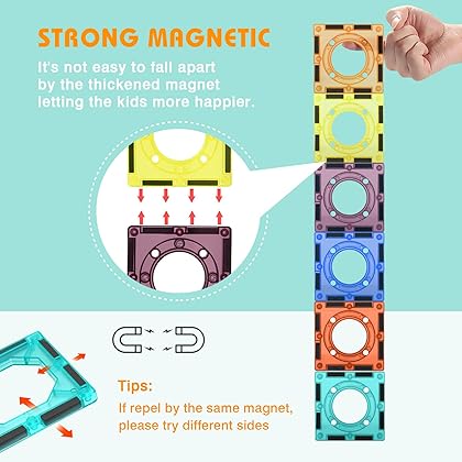 Marble Runs Magnetic Tiles - Toy Magnetic Building Sets 132pcs Magnet Building Blocks Tiles STEM Learning for Girls Boys Kids Toddlers Baby Children Ages 3+ Years Old Birthday Easter Day Gift