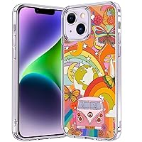 Groovy Hippie Floral Aesthetic case Compatible with iPhone 13, Retro Flower Power Pattern Soft TPU Bumper Protective Phone Cover, Support Wireless Charging