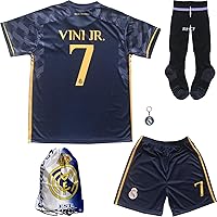 2023/2024 New Vini Jr. No #7 Madrid Away Navy Kids Soccer Jersey Kit Shorts Socks Set Youth Sizes