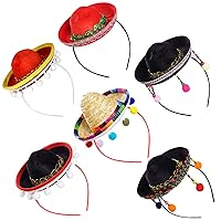 6Pcs Sombrero Headbands Fiesta Sombrero Party Hats Straw Sombrero Headband Hats Cinco De Mayo Fiesta Fabric Headband