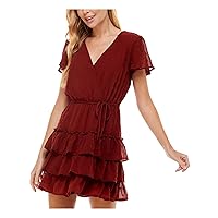 Womens Juniors Applique Short Mini Dress Red XS