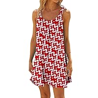 Midi Dresses for Women Summer Going Out,2024 Women's Summer Print Pleated Sleeveless Shoulder Strap Beach Style
