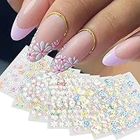 30Pcs Flower Nail Art Stickers 3D Self-Adhesive Nail Art Supplies Colorful Floral Nail Design Stickers White Flower Nail Decals for Women Girls Nails Decorations Manicure Tips Charms