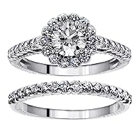 1.45 CT TW GIA Certified Halo Diamond Engagement Bridal Ring Set in Platinum