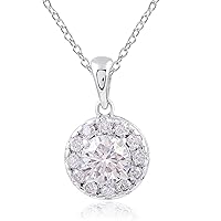 Mois 1 CT Round Colorless Moissanite Engagement Pendant, Wedding/Bridal Pendant, Solitaire Halo Style, Solid Gold Silver Vintage Antique Anniversary Promise Pendant Gift for Her