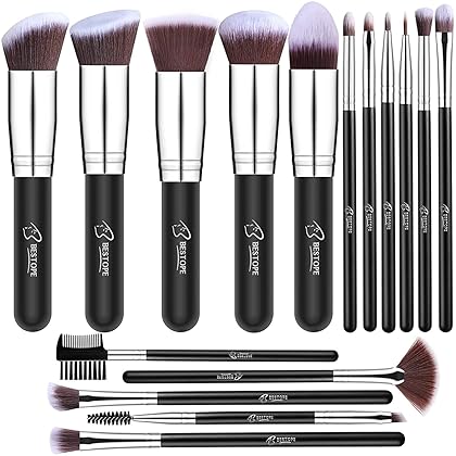 BESTOPE PRO Makeup Brushes 16 Pieces Makeup Brush Set (Silver), 18 Pcs