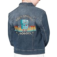 Born to Build Robots Kids' Denim Jacket - Robot Jean Jacket - Cartoon Denim Jacket for Kids