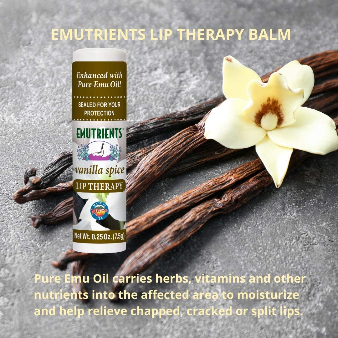 Montana Emu Ranch - Lip Therapy Lip Balm - 0.25 Ounce - Vanilla Spice Flavor - 3 Pack - Made with Pure Emu Oil
