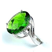 R1081G Big Green Oval (12x16mm,4.6Ct) Helenite contemporary Style Sterling Silver Modern Ring