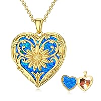 SOULMEET 10K 14K 18K Solid Gold Heart Locket That Holds Pictures Personalized Sunflower/Starburst/Cross/Rose/Wings/Lotus/Butterfly/Turtle/Celtic Locket Necklace Gift for Women Men