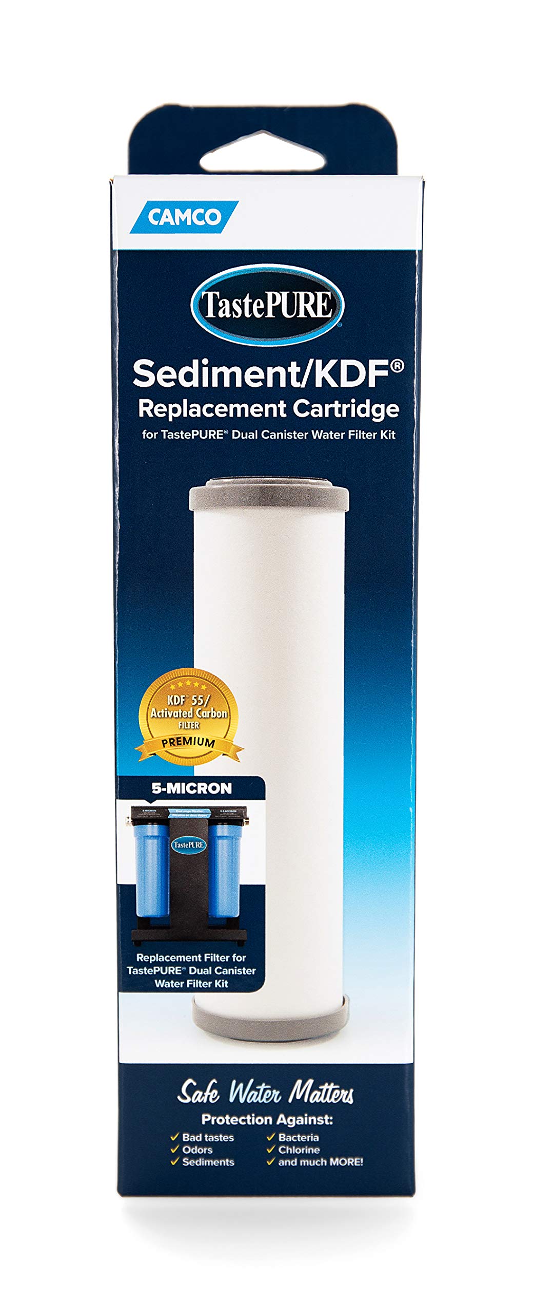 Camco TastePURE 5-Micron Replacement Significantly Reduces Sediment, Taste, Odor and Chlorine | Prolongs Your Carbon Block Filter (40637)